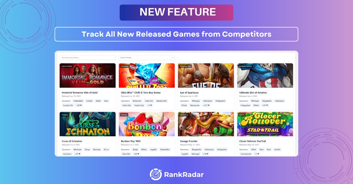 RankRadar Launches ‘New Released Games Tracker’ to Give Providers a Real-time, 360° Marketplace View