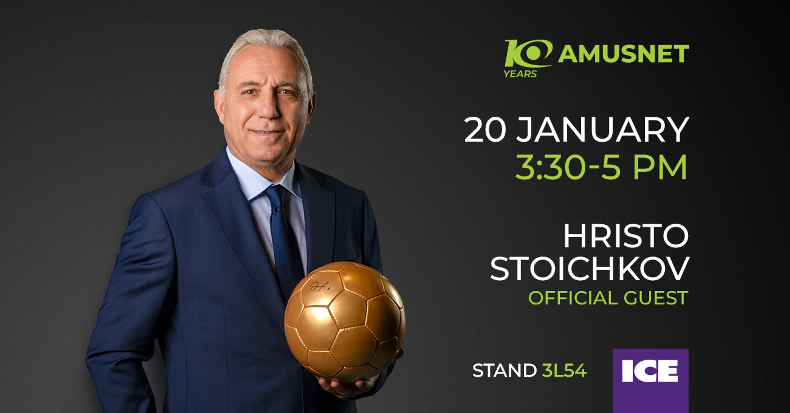 Amusnet Celebrates 10 Years At ICE Barcelona With Hristo Stoichkov Appearance